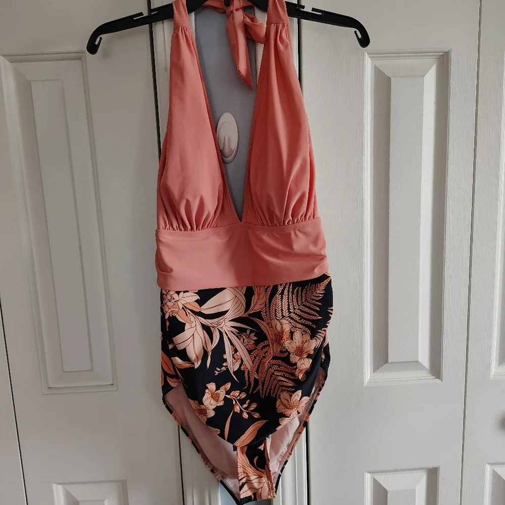 Cupshe Live Life On The Beach. Pink and Black Floral Swimsuit XL - Picture 9 of 12